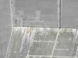 Efflorescence on a painted masonry surface